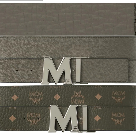 MCM Green/Silver Claus M Reversible Belt in Visetos Color Sea Turtle